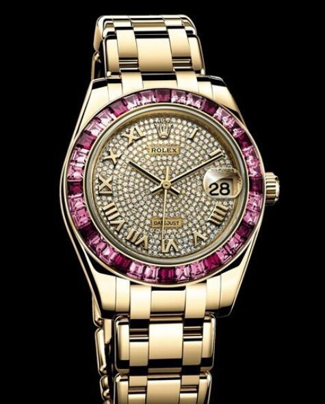 Replica Rolex Watch Rolex Datejust Pearlmaster 34 Oyster Perpetual 81348 SARO - 72848 Yellow Gold - Diamonds and Sapphires